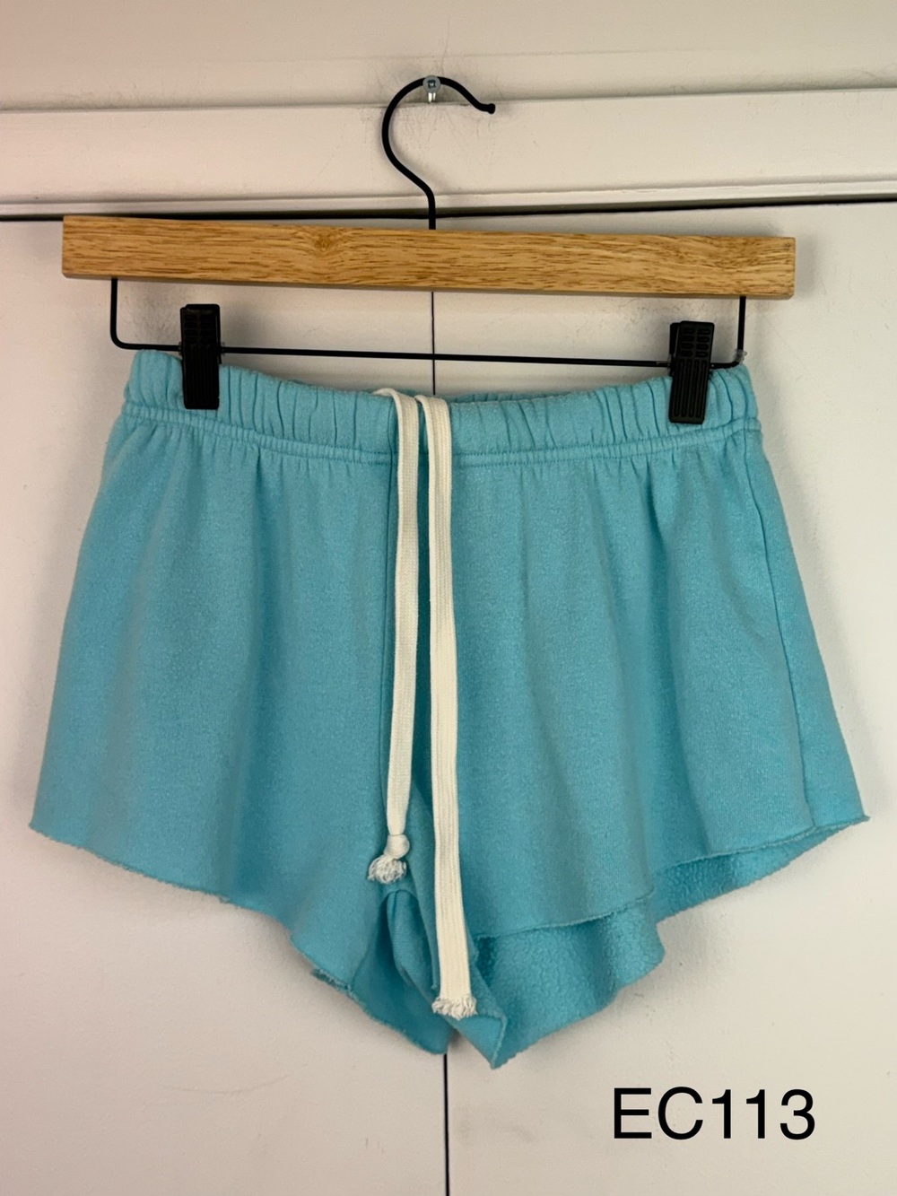 Katie J NYC Aqua Blue Terry Drawstring Lounge Shorts Size S